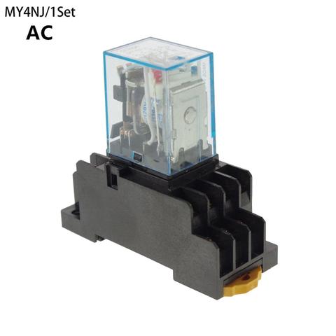 1 set MY4NJ small Electromagnetic Power Relay AC 12V 24V 36V 48V 110V 220V 380V Coil 4NO 4NC DIN Rail 14 pins + Base Mini relay ► Photo 1/4