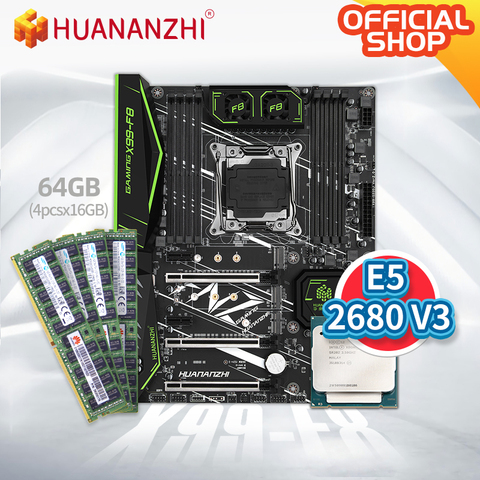 HUANANZHI X99 F8 X99 Motherboard with Intel XEON E5 2680 V3 with 4*16G DDR4 RECC memory combo kit set NVME SATA USB 3.0 ► Photo 1/1