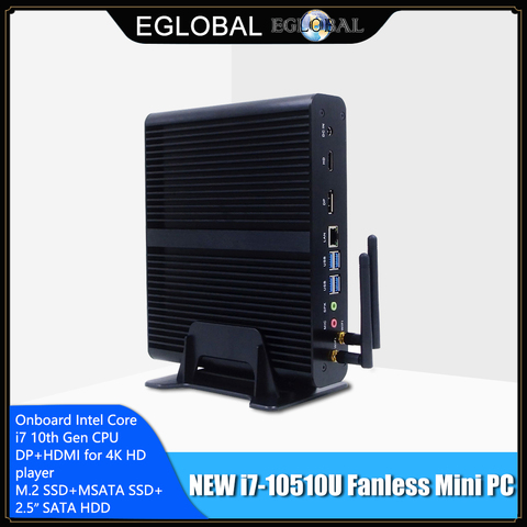 EGLOBAL 10th Gen Mini PC Computer Intel i7-10510U 4 Core 2*DDR4 M.2 SSD 2*LANs 4K HTPC Windows 10 Linux 8*USB TypeC HDMI DP WiFi ► Photo 1/6