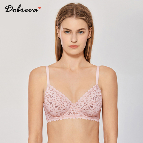 DOBREVA Women's Plus Size Minimizer Sexy Lace Bra Full Coverage