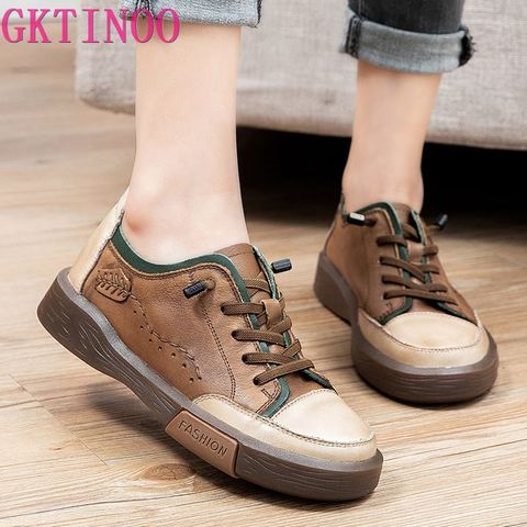 GKTINOO Women Casual Shoes Fashion Breathable Genuine Leather Shoes Sneakers Women Flat Shoes Female Footwear ► Photo 1/6