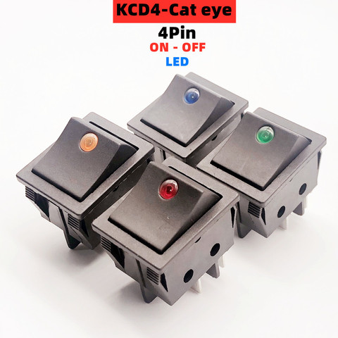 1pcs rocker switch KCD4 four-pin 2 position ON-OFF Mini with light cat-eye 220V LED rocker switch button AC30A250V drop shipping ► Photo 1/6