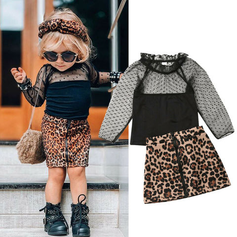 1-6Y Fashion Toddler Baby Girl Leopard Print Clothes Ruffles Lace Tops T Shirt Skirt Tracksuit Outfit ► Photo 1/6