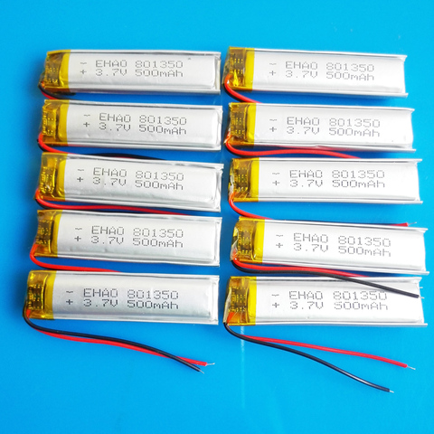 10 pcs 801350 3.7V 500mAh Rechargeable lipo battery polymer lithium batteries for MP3 GPS DVD bluetooth recorder e-book camera ► Photo 1/6