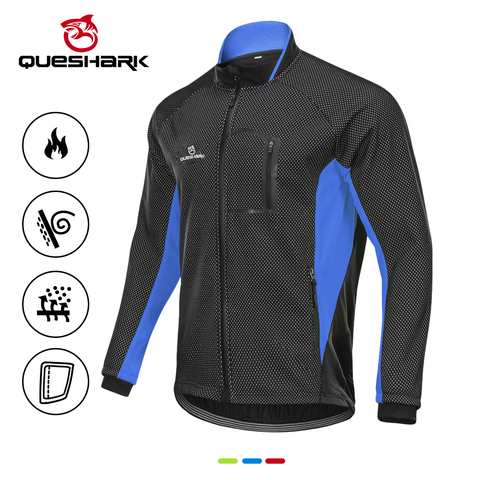 Queshark Men Fleece Thermal Winter Waterproof Cycling Jacket Windproof Bike Bicycle Coat Clothing Long Sleeve Cycling Jerseys ► Photo 1/6