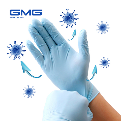 GMG Nitrile gloves Blue 100pcs/lot Household Cleaning Washing Waterproof Allergy Free Disposable Safety Work Gloves ► Photo 1/6