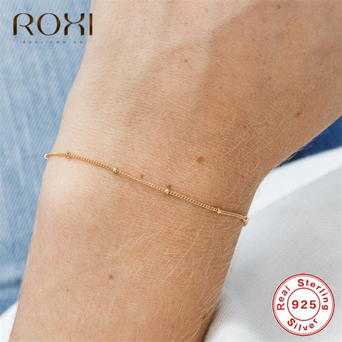 ROXI 925 Sterling Silver Bracelet Tiny Thin Beads Curb Chain Bracelet for Women Simple Charm Bracelets & Bangles Wedding Jewelry ► Photo 1/6