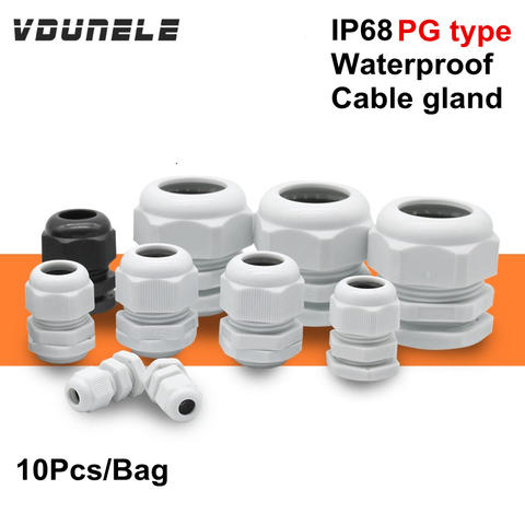Waterproof Cable Gland IP68 Cable Wires Entry 10pcs PG7 for 3-6.5mm PG9 PG11 PG13.5 PG16 PG19 PG21 Nylon Plastic Cable Connector ► Photo 1/6