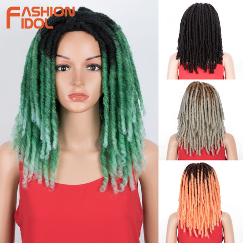 FASHION IDOL 16 Inch Faux Locs Braiding Hair Wig Ombre Green Dreadlocks Crochet Hair Extensions Synthetic Wigs For Black Women ► Photo 1/6