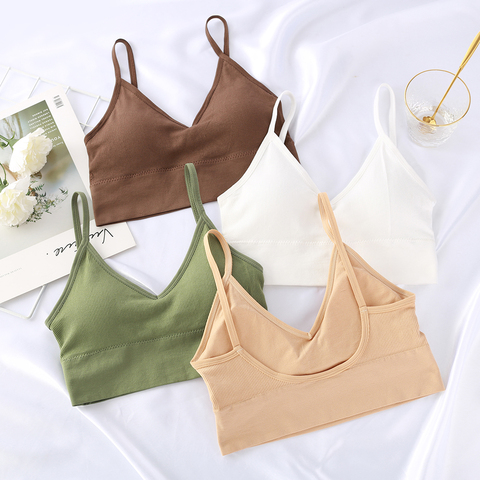 Fashion Summer Top Female Sexy Bras Spaghetti Strap Crop Tops Fashion  Camisole Wirefree Brassiere Seamless Underwear Top Bra