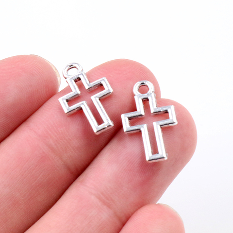 40pcs Charms Hollow Lovely Cross 17x10mm Antique Silver Color Pendants DIYCrafts Making Findings Handmade Tibetan Jewelry ► Photo 1/3