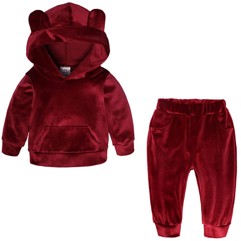 Baby Boys Girls Velvet Hooded Clothing Set Kids Jacket Coat Pants Suit for Sports Suits Tracksuits Toddler Children Clothes Set ► Photo 1/6