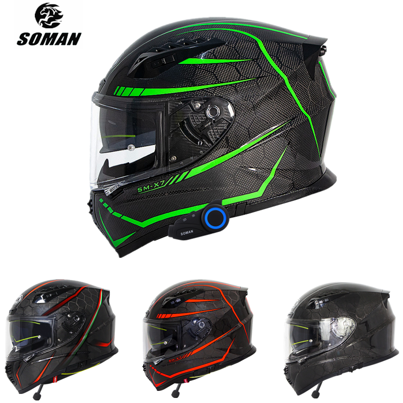 SOMAN Motorcycle ECE Full Face Fiber Helmet Motorcycles Visor Helmets Casco Moto Bluetooth Crash helmets - Price history & | AliExpress Seller - soman Official Store | Alitools.io
