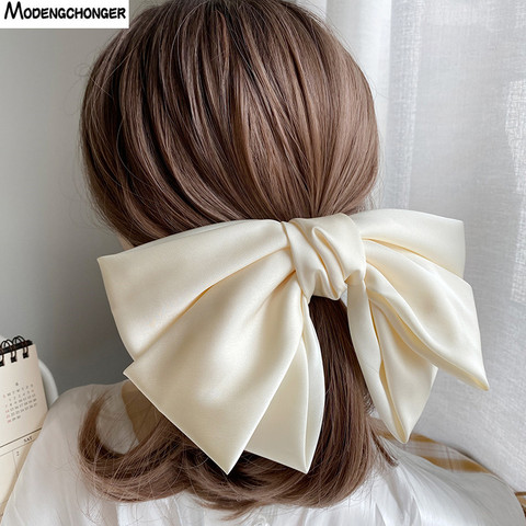 High Quatity Solid Color Big Bow Hairpins For Girl Popular Hair Clip For Women Sweet Two-layer Satin Hairgrip Hair Accessories ► Photo 1/6
