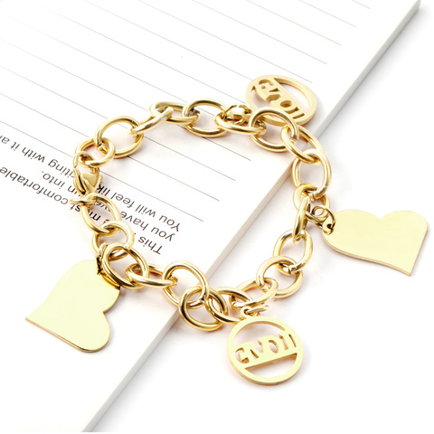 LUXUKISSKIDS Heart Love Stainless Steel 2022 New Chain Women Bracelets Gold Bracelet Clasp Bangles Jewelry Charms For Girls ► Photo 1/6