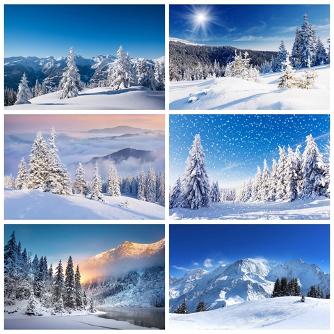 Laeacco Winter Pine Forest Mountain Snow  Sky Natural Scenic Photo Backgrounds Photocall Photography Backdrops For Photo Studio ► Photo 1/6