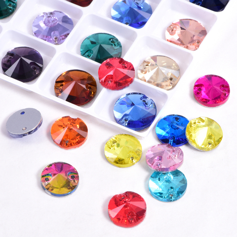 6 Sizes Round Rivoli Crystal AB Glass Sew On Rhinestone Glass Crystal Flatback Sewing Rhinestones Glass Strass For Dress Y2818 ► Photo 1/6