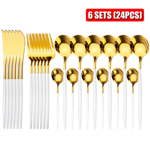 Gold Cutlery Set 24 Piece Tableware Sets Of Dishes Knifes Spoons Forks Set Stainless Steel Cutlery Dinnerware Set Spoon Settings ► Photo 1/6