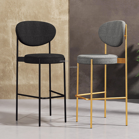 Nordic Iron Dining Room Bar Chair Modern Cafe High Bar Stool Golden Leisure Barstools Soft Backrest Household Furniture ► Photo 1/6