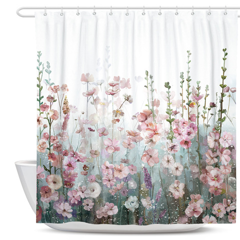 Flowers Shower Curtains For, Purple Fabric Shower Curtain