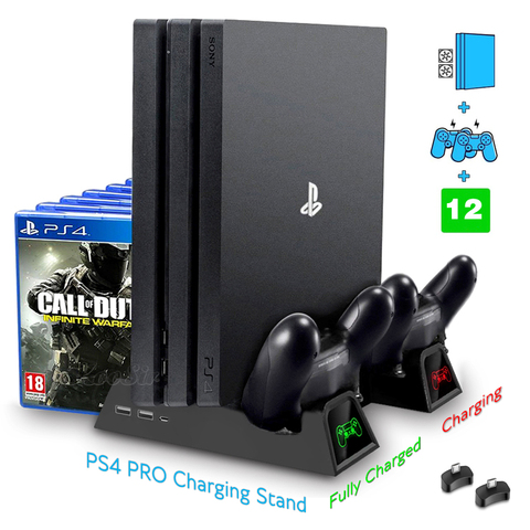 PS4 Pro Console Stand 2 Coolingr Fan PS 4 Controller Charger Play station 4 Pro 12 Disc Storage Tower for PlayStation 4 PRO Game ► Photo 1/6