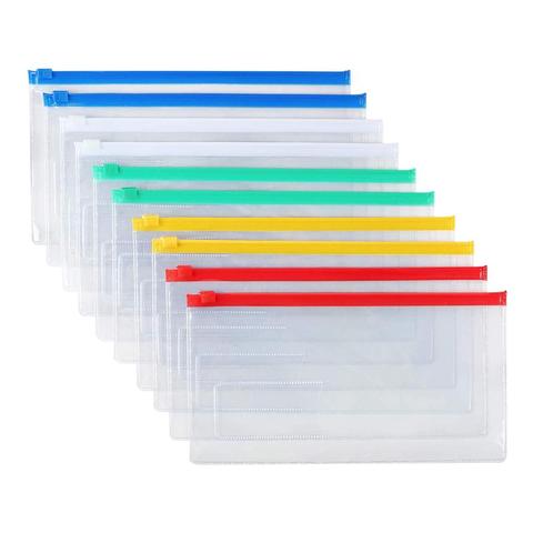 5PCS Plastic Envelopes Poly Clear Zip Envelopes Organizers Bags Zipper File Folders, A4 Size 5 Colors for School Office ► Photo 1/6
