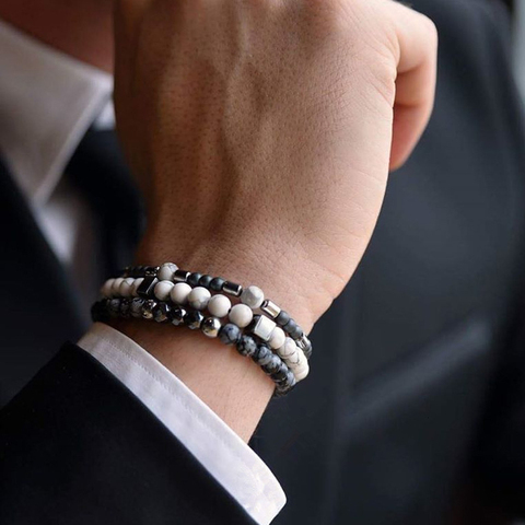 2022 New Fashion Men Bracelet Sets Cube Charm Pave CZ Geometric Strand Beads Set Bracelet For Men Jewelry Gift ► Photo 1/5