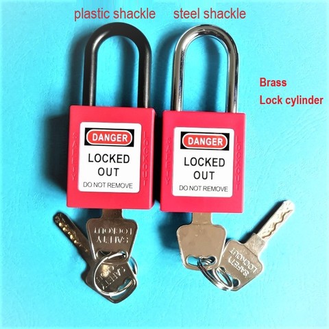 brass lock cylinder safety padlock Plastic Shackle Nylon non conductive insdustrial padlock unique key or same key ► Photo 1/5