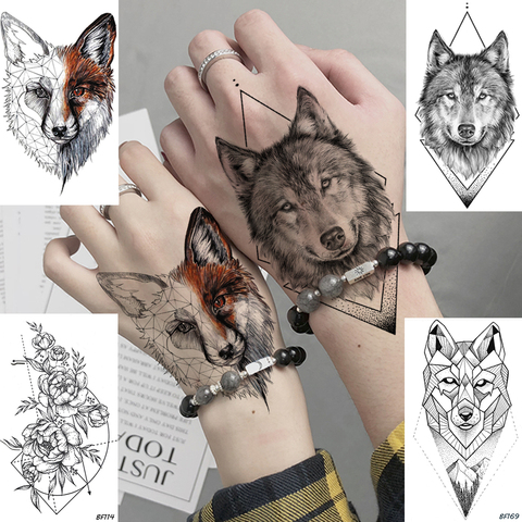 DIY Geometric Animals Fox Plant Temporary Tattoo Women Sexy Waterproof Disposable Black Tatoos Body Art Painting Tattoo Stickers ► Photo 1/6