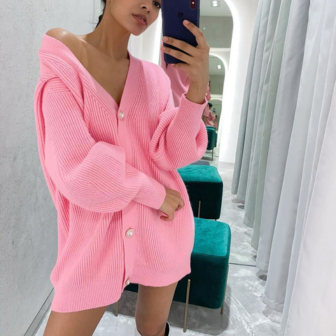 MEIYANGYOUNG V Neck knitted Sweater Cardigan women Single Breasted Oversized Cardigans crop top Autumn winter ladies sweater ► Photo 1/6