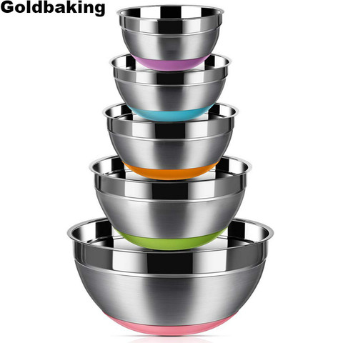 Stainless Steel Mixing Bowls (Set of 5) Silicone Bottom Nesting Storage Salad Bowls Meal Mixing Prepping 1.5-2 - 2.5-3.5 -5QT ► Photo 1/6