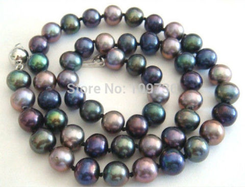 NATURAL TAHITIAN GENUINE BLACK PEACOCK GREEN MULTIC PEARL NECKLACE ► Photo 1/1