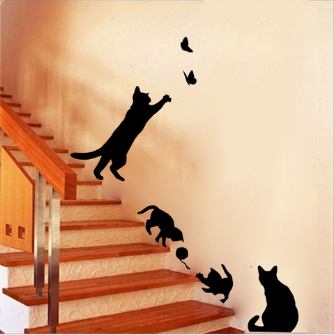 1 Set/Pack New Arrived Cat play Butterflies Wall Sticker Removable Decoration Decals for Bedroom Kitchen Living Room Walls ► Photo 1/5