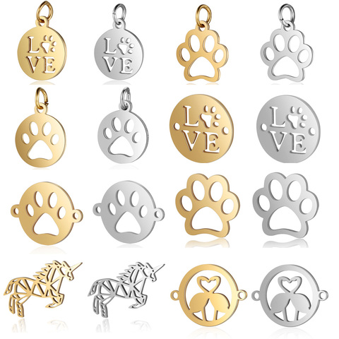 5pcs/lot Pet Dog Paw Print  DIY Charms Wholesale Stainless Steel Unicorn Pendant  Flamingo Connectors Charm For Jewelry Making ► Photo 1/6
