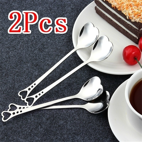 2Pcs Heart Shape Stainless Steel Coffee Spoon Dessert Sugar Stirring Spoon Ice Cream Yogurt Honey Spoon Kitchen ► Photo 1/6