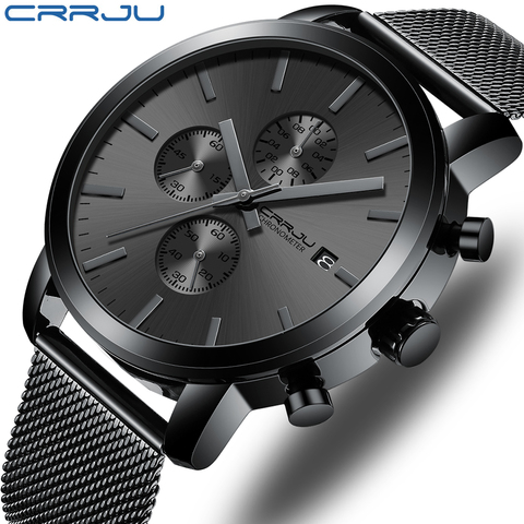 Mens Watches CRRJU Watches Chronograph Waterproof Date Analog Quartz Fashion Business Wrist Watches for Men relogio masculino ► Photo 1/1