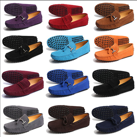 Summer Genuine Leather Men Shoes Fashion Suede Men Casual Shoes 12 Color Men Loafers Soft Driving Shoes Moccasins Big Size 38-46 ► Photo 1/6