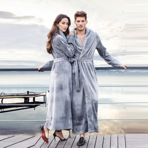 Men's and Women's Long Robes Soft Plush Floor- Length Plus Size Bathrobe Fuzzy Sleepwear Loungewear Nightgown Warm House Coat ► Photo 1/6