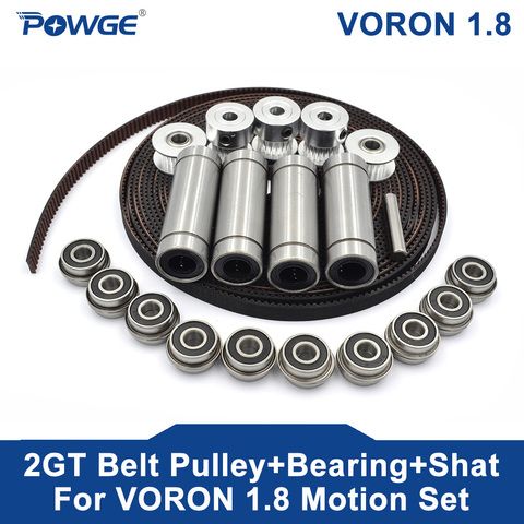 POWGE VORON 1.8 Set GT2 LL-2GT RF Open Timing Belt 2GT 20T 16T Toothed pulley Linear Bearing LM8LUU F695RS 5x30mm Shaft ► Photo 1/6