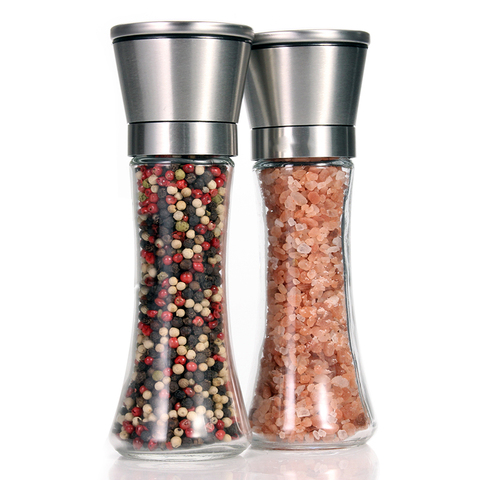 Leeseph 18/8 Brushed Stainless Steel Pepper Mill and Salt Mill, 6 Oz Glass Tall Body, 5 Grade Adjustable Ceramic Rotor ► Photo 1/6