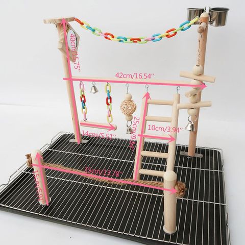 Parrot Bird Play Stand Cockatiel Playground Wood Perch Gym Ladder Feeder Cups ► Photo 1/5
