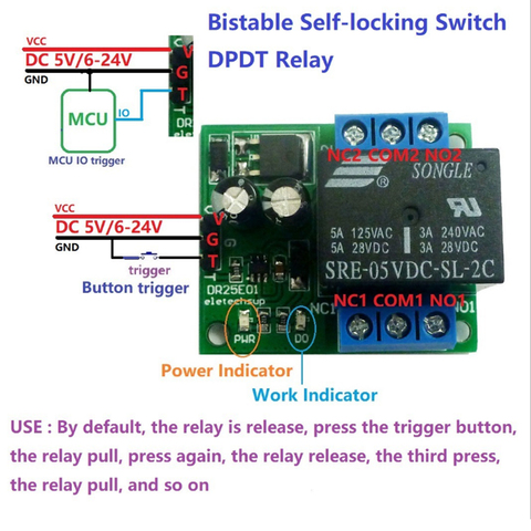 DC5V DC6-24V 3-5A Flip-Flop Latch DPDT Relay Module Bistable Self-locking Switch Low pulse trigger Board for Motor LED PLC ► Photo 1/6