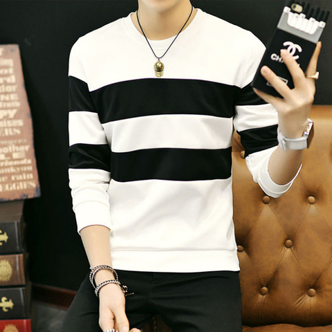 2022 Black White Striped Sweatshirts Mens Long Sleeve Sweatshirts Slim Fit Male Tracksuit  Pullover Clothing Plus Size 3XL 50 ► Photo 1/6