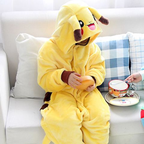 Kid's Kugurumi Onesie Cartoon Yellow Smile Tail Anime Cosplay Costume Flannel Pajama One Piece Boy Girl Child Pyjama Sleep Suit ► Photo 1/6