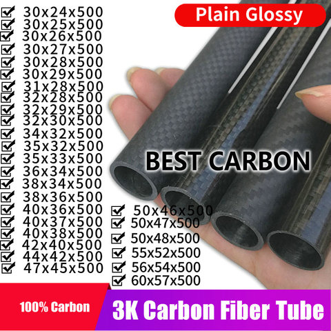 Free shiping30 31 32 34 35 36 38 40 42 44 47 50 55 60mm,500mm length High Quality Plain glossy 3K Carbon Fiber Fabric Wound Tube ► Photo 1/6