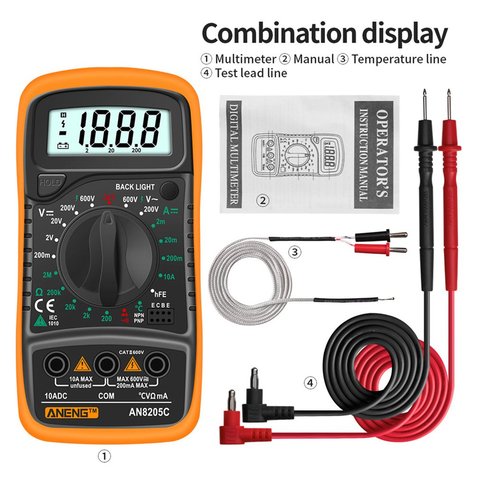 ANENG AN8205C Profession Digital Multimeter AC/DC Ammeter Volt Ohm Tester Meter Multimetro With Thermocouple LCD Backlight ► Photo 1/6