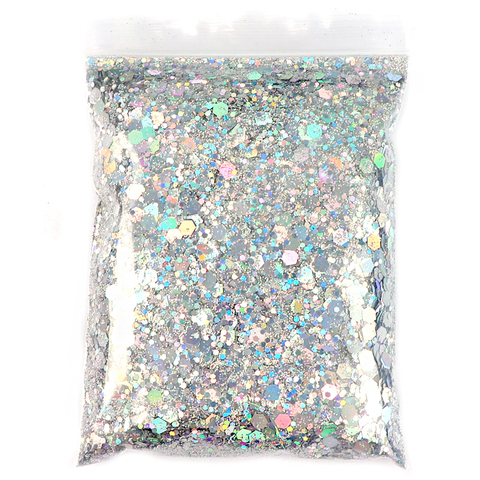 50G Holographic Mixed Hexagon Shape Chunky Nail Glitter Silver Sequins Laser Sparkly Flakes Slices Manicure Nails Art Decoration ► Photo 1/6