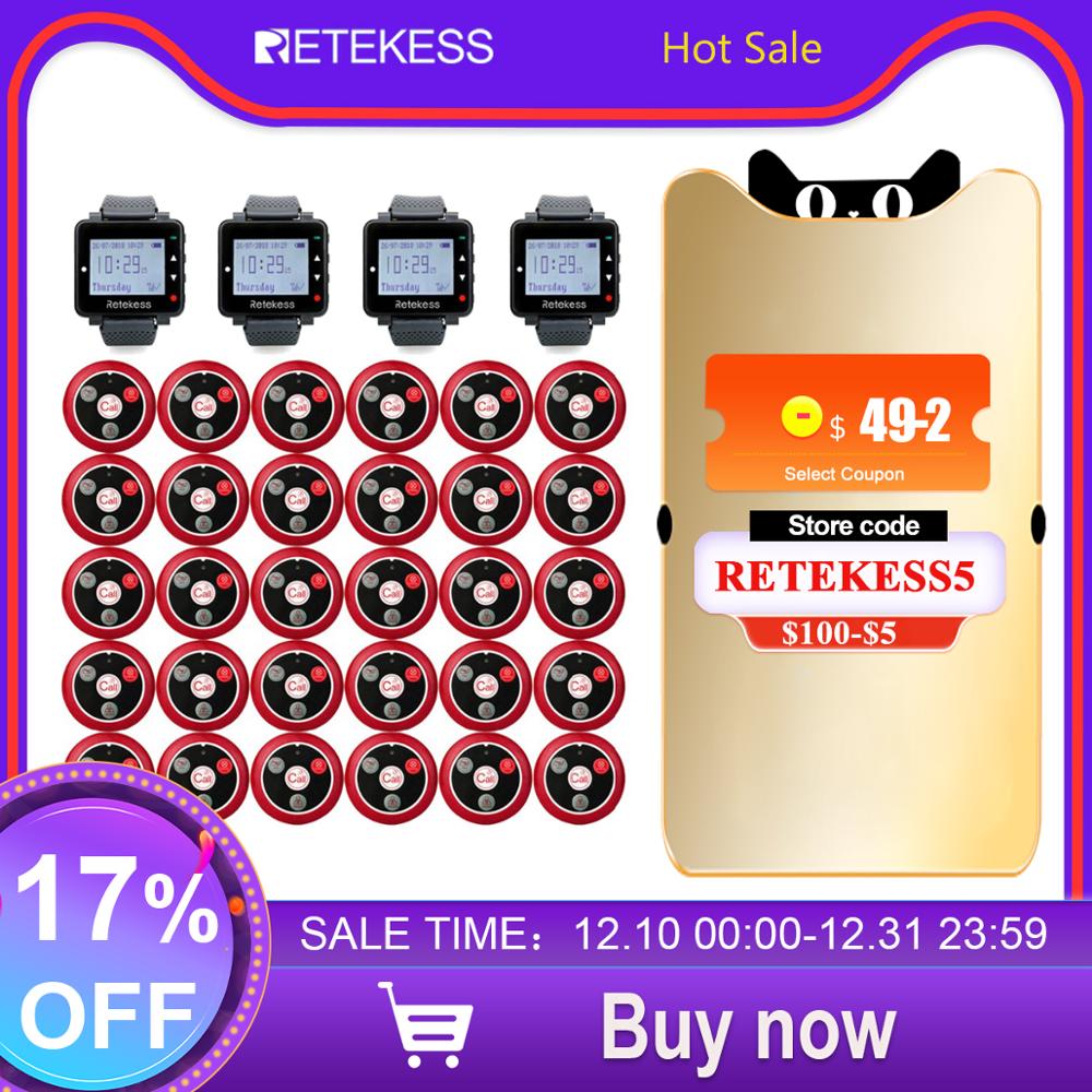 Retekess Wireless Restaurant Pager System 3*Watch Receiver+30*Call Buttons Bar 