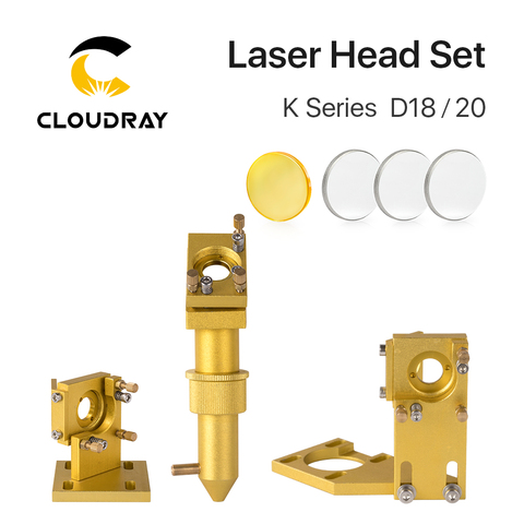 Cloudray K Series CO2 Golden Laser Head Set Lens Dia12/18/20mm Mirror Dia 20mm for 2030 4060 K40 Laser Engraving Cutting Machine ► Photo 1/6