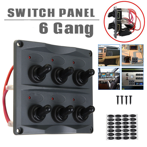 1set 12V-24V 6 Gang LED Waterproof Auto Toggle Switch Panel 15A Fuses Car Boat Marine With Assorted Label Stickers Accessories ► Photo 1/6
